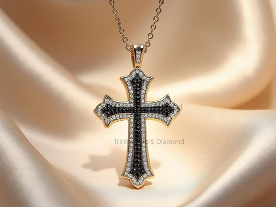 Elegant Black Cross Pendant • Gold Plated Christian Necklace • Handmade Unisex Religious Jewelry • Gift for Him or Her