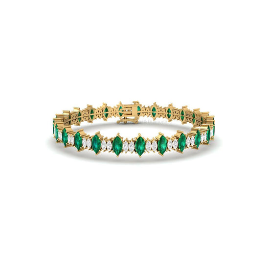 Emerald and Diamond Tennis Bracelet for Women • Marquise Cut Gemstone Gold Bracelet • Handmade Bridal Jewelry • Luxury Gift for Her