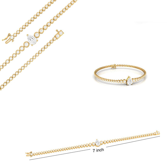 Minimalist Diamond Bracelet with Pear Center • Dainty Gold Bezel Set Bracelet for Women • Handmade Elegant Gift Jewelry