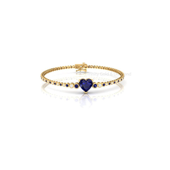 Dainty Heart Cut Diamond Tennis Bracelet For Women, Romantic Gift Bracelet, 14K Gold Plated, Handmade Jewelry Gift For Her