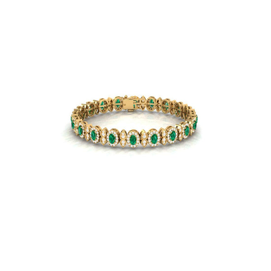 Emerald Diamond Floral Bracelet, 14K Gold Plated Handmade Gift Jewelry, Green Oval Tennis Bracelet For Women, Wedding Jewelry Gift