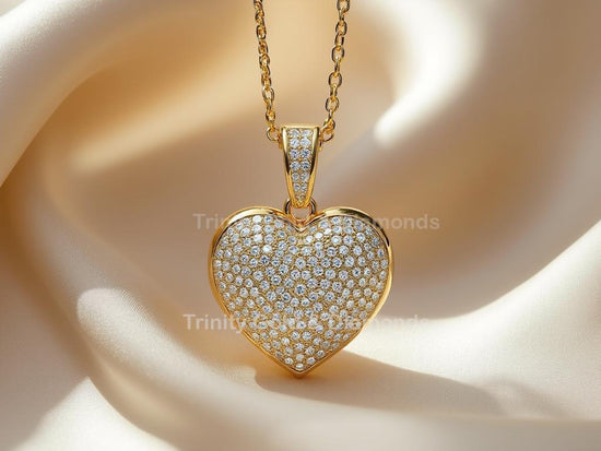 Gold Pave Heart Pendant Necklace for Women • Sparkly Dainty Charm • Elegant Love Necklace • Shimmer Heart Jewelry Gift for Her