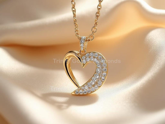 Open Heart Swirl Pendant Necklace • Gold Sparkle Heart Charm for Women • Dainty Elegant Jewelry • Romantic Gift for Her