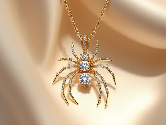Minimalist Gold Spider Pendant Necklace • Iced Gothic Insect Jewelry • Icy Hip Hop Gift for Him or Her • Perfect Lab Grown Or Moisanite Gift
