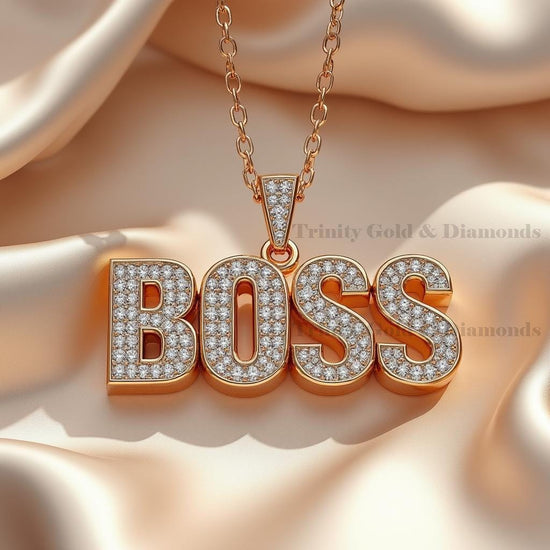 BOSS Pendant Necklace for Men And Women,Diamond Letter Necklace, Hip Hop Bling Jewelry, Statement Gift, 14K Gold Plated