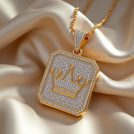 Crown Pendant Necklace for Men, Gold Iced Out Royal Charm, King Hip Hop Jewelry, 14K Gold Plated Chain, Statement Gift for Him