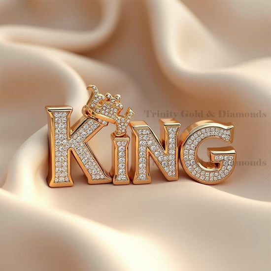 KING Pendant Necklace for Men, Iced Out Crown Word Chain, 14K Gold Plated Hip Hop Jewelry, Statement Gift for Him, Bling Necklace