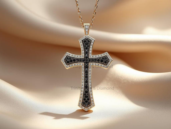 Black and White Gothic Cross Pendant Necklace • Modern Cross Jewelry for Men & Women • Faith Necklace Gift • Religious Statement Pendant