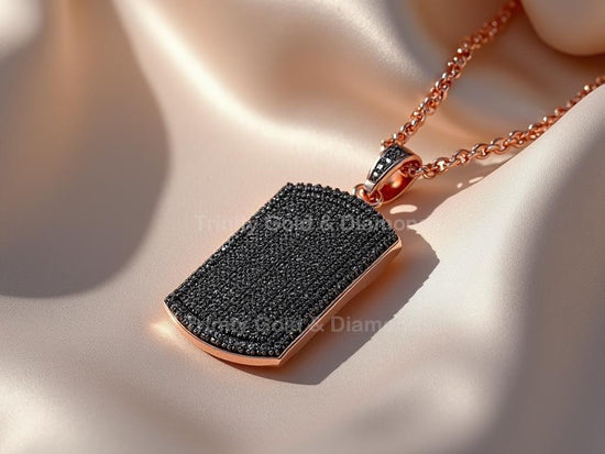 Dog Tag Necklace | Pave Setting Diamond Pendant | 925 Sterling Silver Jewelry | Handmade Pendant Jewelry | Birthday Gift Idea for Him