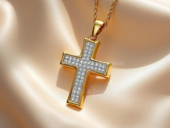 Dainty Gold Cross Pendant Necklace • White Pavé Christian Charm • Elegant Religious Jewelry • Gift for Her or Him • Spiritual Keepsake
