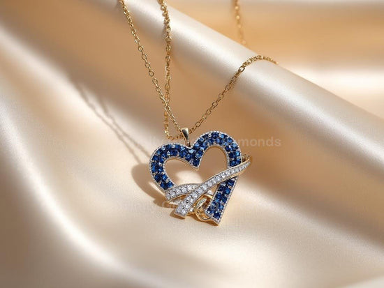 Blue Heart Pendant Necklace with Crossover White Accent • Elegant Gold Plated Love Charm • Gift for Her • Dainty Romantic Jewelry