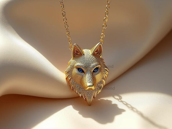 Gold Wolf Head Necklace • Fierce Blue Eye Wolf Pendant • Spirit Animal Jewelry • Wild Totem Necklace for Men & Women • Tribal Gift