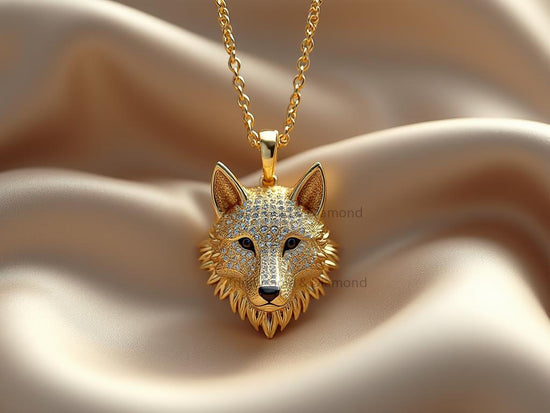 Gold Wolf Pendant Necklace • Pave Diamond Wolf Head Charm • Fierce Spirit Animal Jewelry • Totem Necklace • Unisex Wild Gift for Him or Her