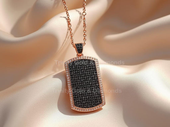 Black Dog Tag Pendant • Iced Out Hip Hop Necklace • Handmade Urban Jewelry • Gift for Men & Women • Gothic Street Style