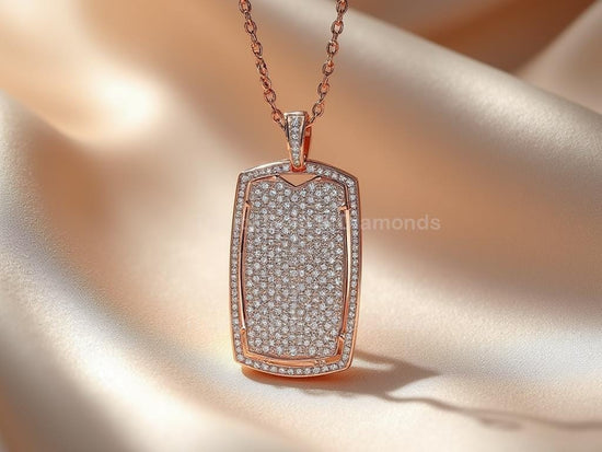 925 Sterling Silver Dog Tag Pendant • Rose Gold Hip Hop CZ Necklace • Urban Statement Jewelry • Bling Necklace for Men • Gift for Him