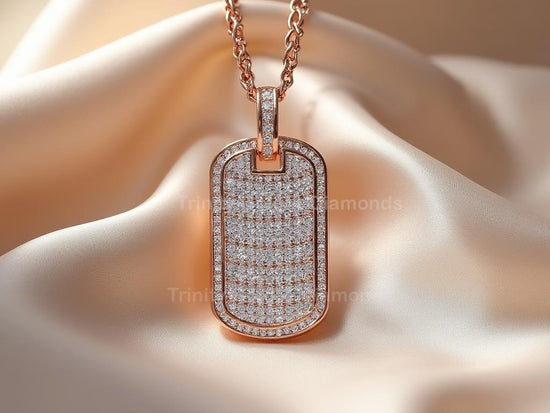 Rose Gold Plated Dog Tag Necklace • Pave Moissanite Hip Hop Pendant • Personalized Bling Tag Chain • Urban Fashion Jewelry for Men • Gift for Him