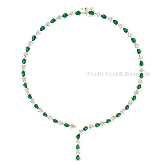 Pear Cut Emerald Diamond Drop Necklace • Green Stone Y Necklace • Bridal Wedding Jewelry • Handmade Statement Necklace Gift