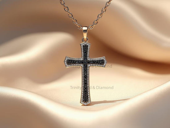 Black Cross Pendant Necklace • Gold Plated Religious Charm • Handmade Gothic Jewelry for Men & Women • Christian Faith Gift