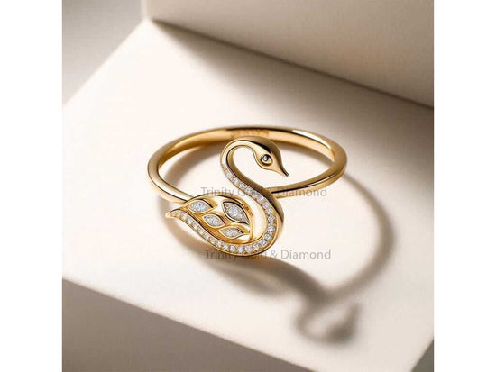 Swan Ring for Women with Moissanite Diamonds, 14k Gold Over 925 Silver,  Bird Ring, Elegant Swan Jewelry Gift for He