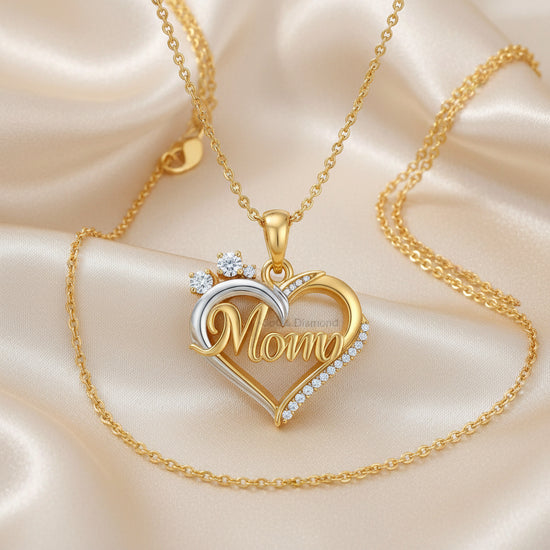 Mom Heart Pendant Necklace with Moissanite, 14k Gold & Silver Plated on 925 Silver, Jewelry Gift for Mom from Daughter