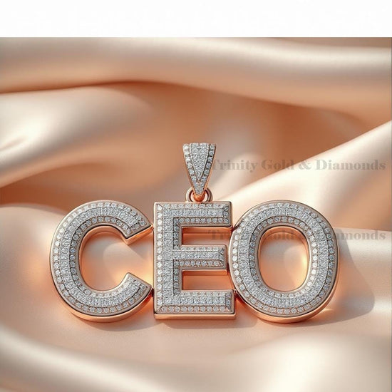 CEO Pendant Necklace for Men, Custom Initial Diamond Charm, Iced Out CEO Letter Pendant, Hip Hop Jewelry, Gift for Him