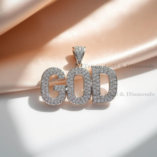 GOD Letter Pendant for Men, Iced Out CZ Charm in Gold Finish, Religious Hip Hop Jewelry, Bling Faith Necklace Gift for Him