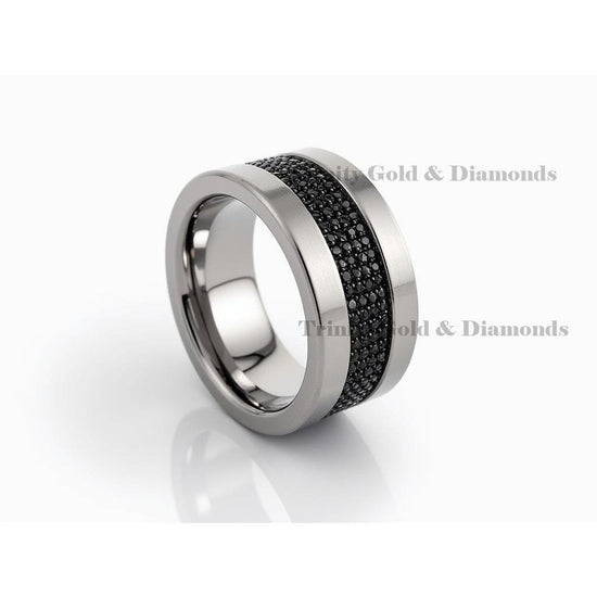 Men’s Wide Band Ring with Black CZ, Matte Silver Finish Wedding Band, Hip Hop Fashion Ring, Modern Statement Gift for Him