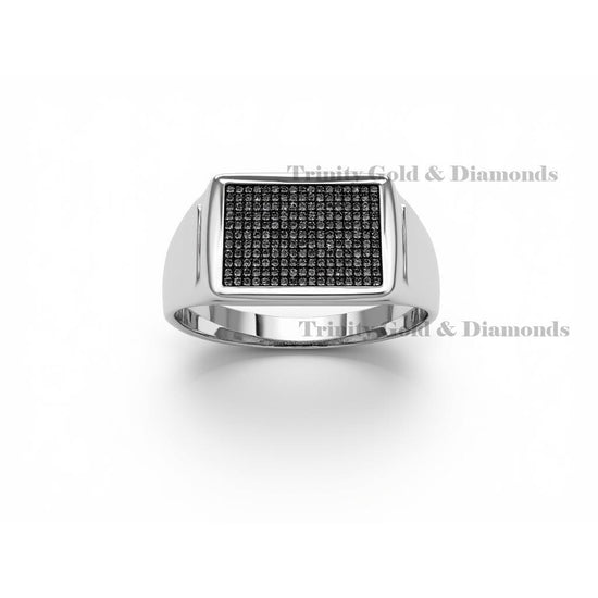 Men’s Black CZ Rectangle Signet Ring, Micro-Pavé Silver Ring, Hip Hop Statement Jewelry, Bold Fashion Gift for Him
