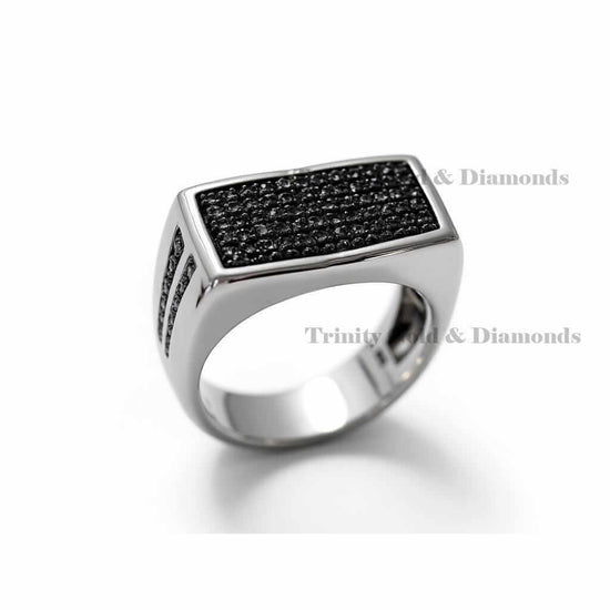 Silver Statement Signet Ring with Side Stone Accents, Urban Hip Hop Jewelry, Gift for Him, Men’s Black CZ Rectangle Ring,