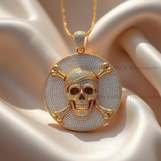 Gold Skull Pendant Necklace, Iced Out Pirate Head Pendant with Moissanite, Hip Hop Bling Statement Jewelry for Men, Gift for Him