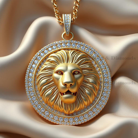 Gold Lion Head Pendant for Men, 14K Gold Plated 925 Silver Iced Out Round Necklace, King of Jungle Jewelry, Moissanite Hip Hop Charm