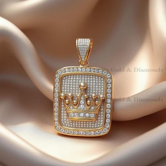 Diamond Crown Pendant for Men, 14K Gold Plated Moissanite Hip Hop Pendant, Handmade King Chain Charm, Royal Jewelry Gift for Him