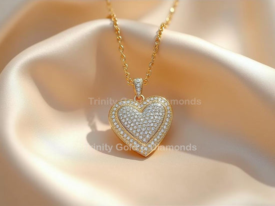 Double Heart Pendant Necklace with Lab Grown Diamonds in 925 Sterling Silver | Sparkly Romantic Gift for Her | Valentine&