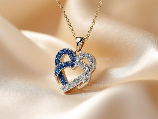 Heart Pendant Necklace with Lab Grown Diamonds in 925 Sterling Silver – Blue & White Sparkle Charm