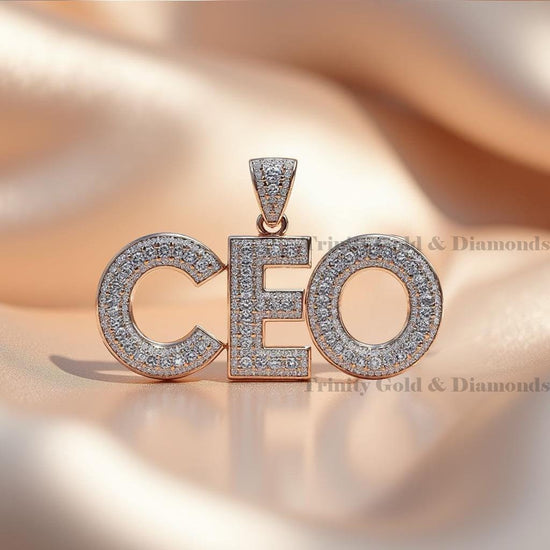 CEO Pendant Necklace for Men & Women, Letter Charm in Rose Gold, Pavé Diamond Statement Pendant, Boss Chain, Hip Hop Jewelry Gift