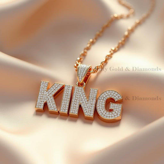 KING Pendant Necklace for Men & Women, Letter Charm in Rose Gold, Hip Hop Jewelry Statement Gift, Pave CZ or Moissanite
