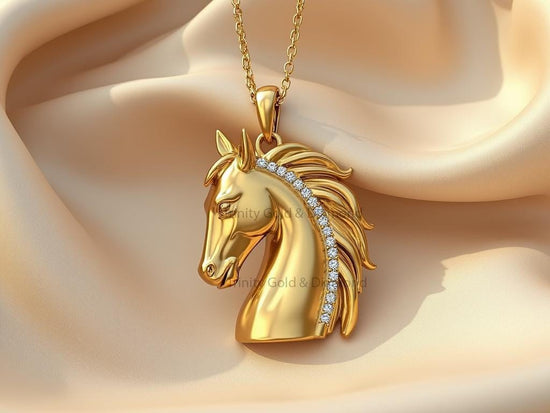 Horse Head Pendant Necklace in 14K Gold Plated, Equestrian Jewelry with Diamond Accents, Handmade Gift for Men & Women, Animal Lover Jewelry