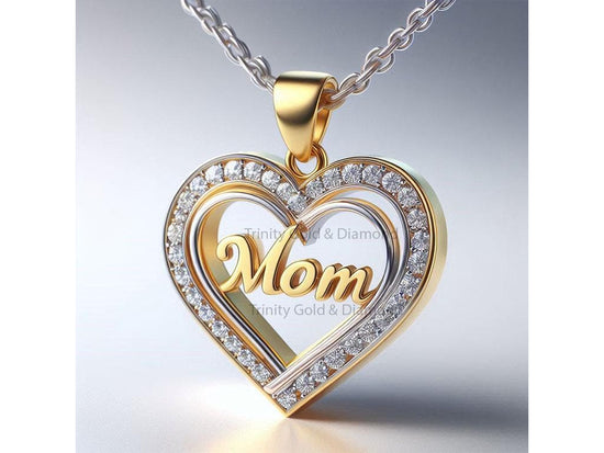 Double Heart Mom Pendant Necklace, Gold Plated CZ Jewelry for Her, Elegant Love Charm for Women