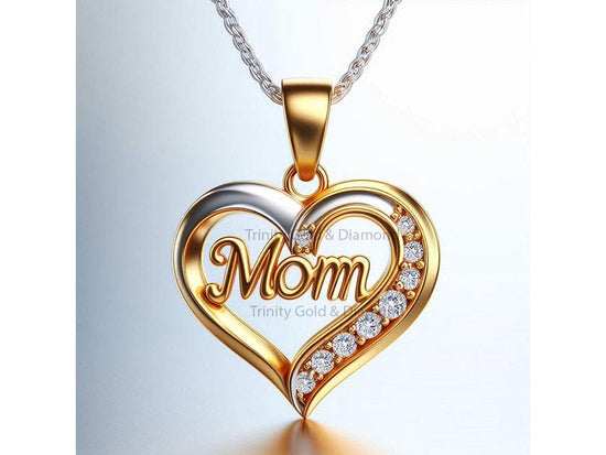 Mom Heart Pendant Necklace with Moissanite, Jewelry for Mom from Daughter