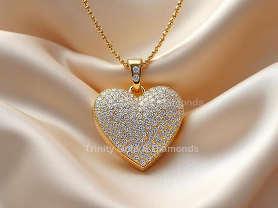 Luxury Moissanite Heart Pendant in 14k Gold Over 925 Silver, Bold Sparkle Statement Necklace, Gift for Her, Radiant Heart Jewelry