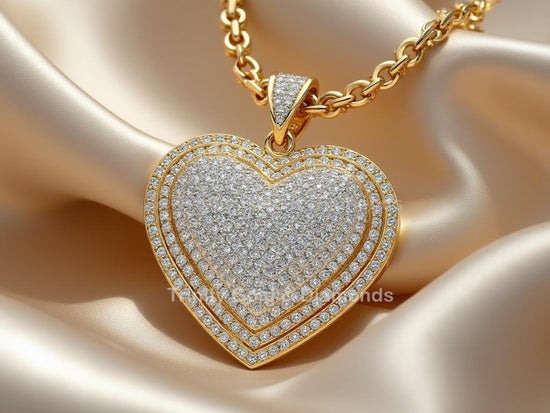 Gold Pave Heart Pendant Necklace • Statement Heart Jewelry for Women •  Love Necklace • Luxury Gift for Her • Three Row Heart Pendant