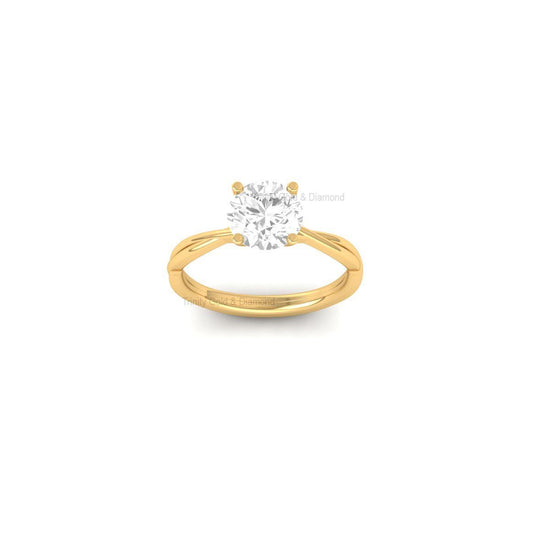 Round Lab Grown Diamond Solitaire Engagement Ring, Twisted Band Gold Ring for Her, Dainty Handmade Proposal Jewelry