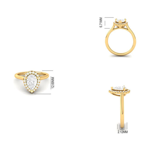 Pear Shape Lab Grown Diamond Halo Engagement Ring in 14KT Solid Gold | Tear Drop Ethical Wedding Ring | Handmade Jewelry