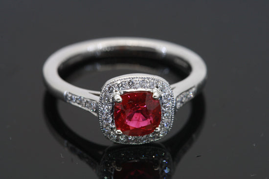 Anniversary Wedding Ring, Bridal Woman Anniversary Gift, 2.00 Carat Cushion Cut Red Ruby, Diamond Engagement Ring, Mother&