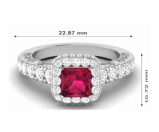 2.00 Ct Moissanite & Red Ruby Engagment Ring, 14k White Gold Plated, Moissanite Ring, Engagement Weddin Ring, Gift For Her