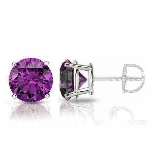 AMETHYST DIAMOND Stud Earrings In Silver, Party Wear Earrings, Stud Diamond Earrings, Amethyst Stud Earrings For Her, Mother&