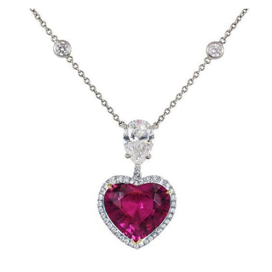 925 SILVER RUBY HEART Pendant Necklace, Ruby & White Moissanite Heart Pendant for Women, Mothers day gift, Mothers day sale, Gift for Mother
