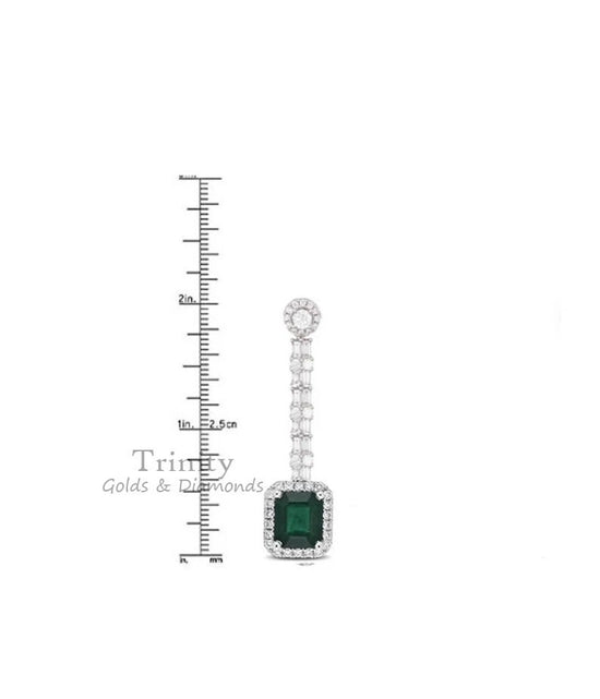 Emerald And Diamond Dangle And Drop Earrings, Solid silver Emerald Earrings, Gemstone Drop Earrings, Wedding Dangle Earrings, Gift For Her