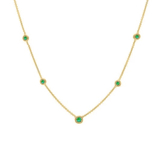 Emerald Station Diamond Necklace In Bezel Setting/ Emerald Station Necklace/ Emerald Choker Necklace/ Gift For her/ 925 Silver Necklace
