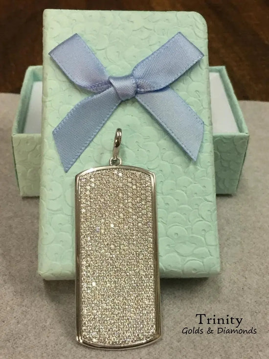 Diamond Dog Tag Necklace/ Pave Setting Diamond Pendant/ 925 Sterling Silver Jewelry/ Handmade Pendant Jewelry/ Diamond Birthday Gift Idea